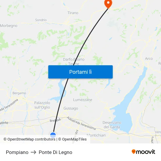 Pompiano to Ponte Di Legno map