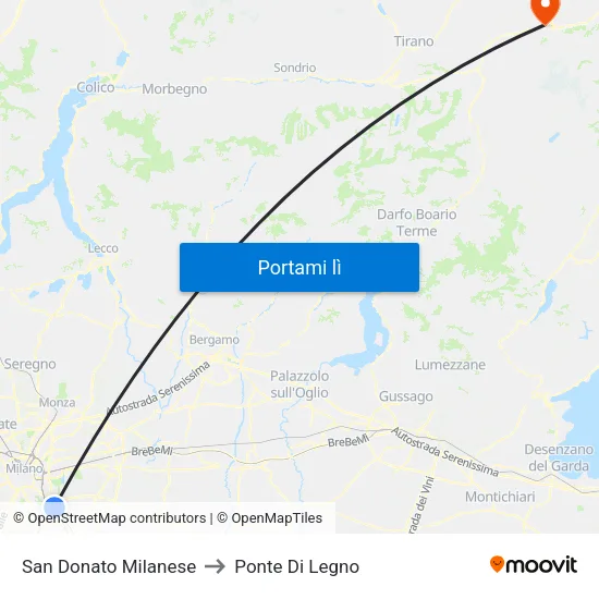 San Donato Milanese to Ponte Di Legno map