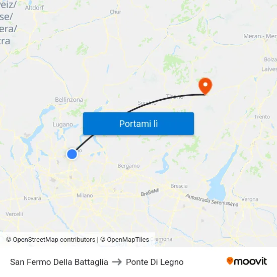 San Fermo Della Battaglia to Ponte Di Legno map