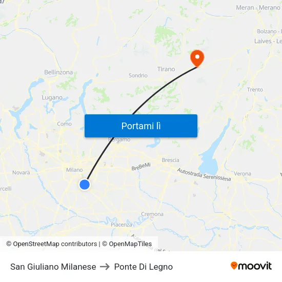 San Giuliano Milanese to Ponte Di Legno map