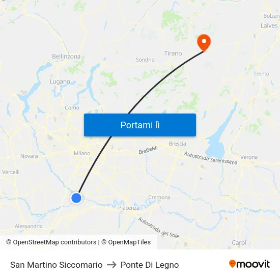 San Martino Siccomario to Ponte Di Legno map