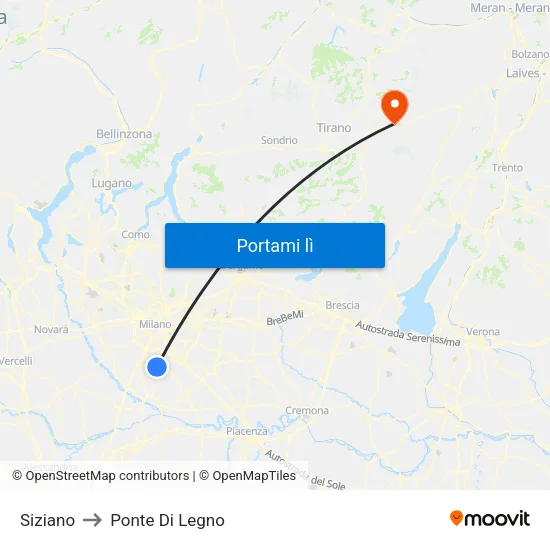 Siziano to Ponte Di Legno map