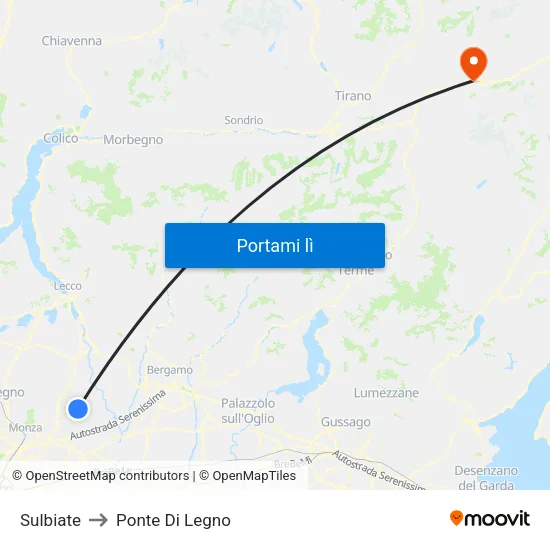Sulbiate to Ponte Di Legno map
