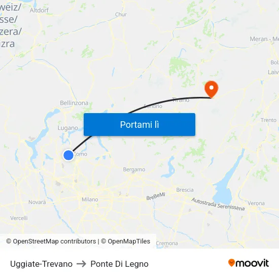Uggiate-Trevano to Ponte Di Legno map