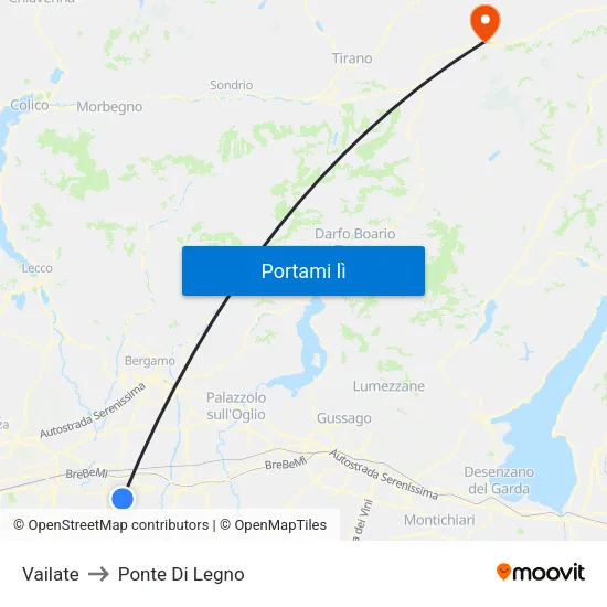 Vailate to Ponte Di Legno map
