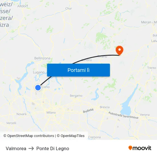 Valmorea to Ponte Di Legno map