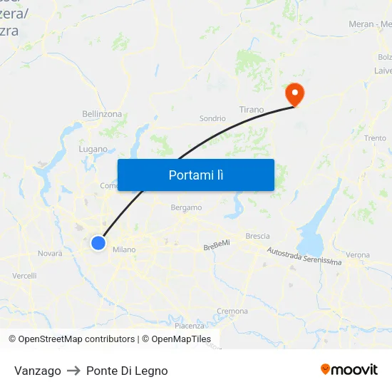 Vanzago to Ponte Di Legno map