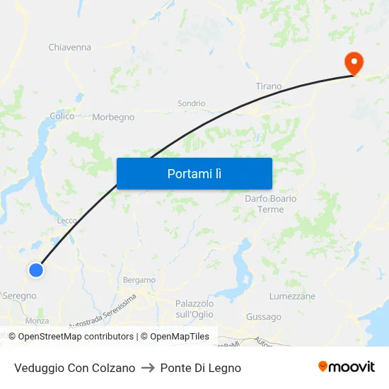 Veduggio Con Colzano to Ponte Di Legno map