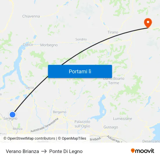 Verano Brianza to Ponte Di Legno map