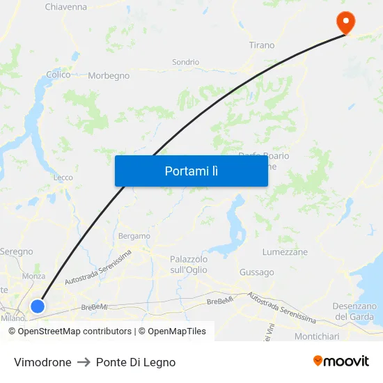 Vimodrone to Ponte Di Legno map