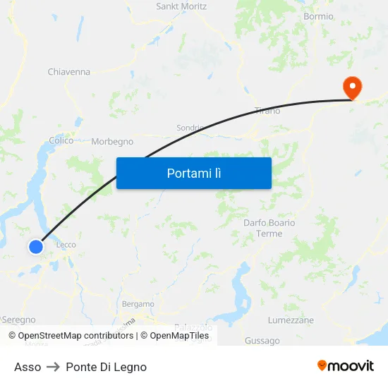 Asso to Ponte Di Legno map