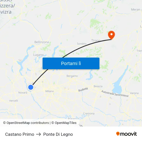 Castano Primo to Ponte Di Legno map