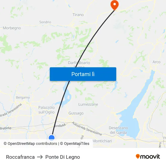 Roccafranca to Ponte Di Legno map