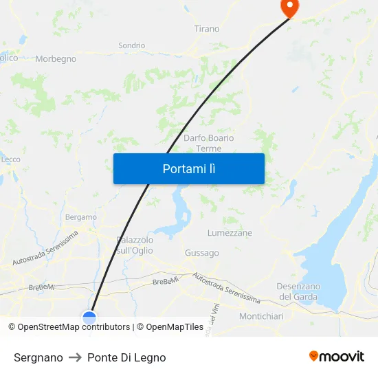 Sergnano to Ponte Di Legno map