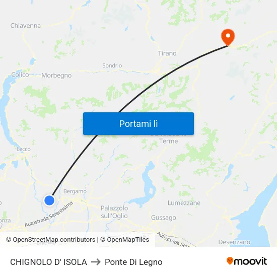 CHIGNOLO D' ISOLA to Ponte Di Legno map