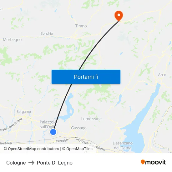 Cologne to Ponte Di Legno map