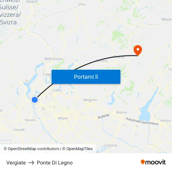 Vergiate to Ponte Di Legno map