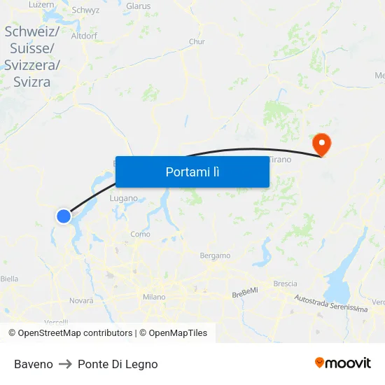 Baveno to Ponte Di Legno map