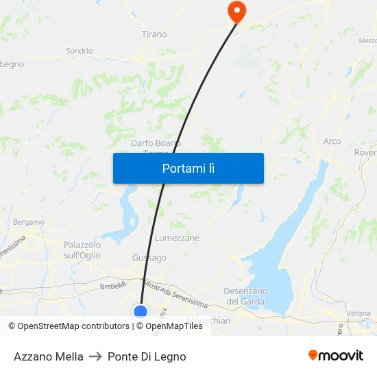 Azzano Mella to Ponte Di Legno map