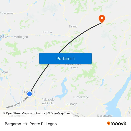 Bergamo to Ponte Di Legno map