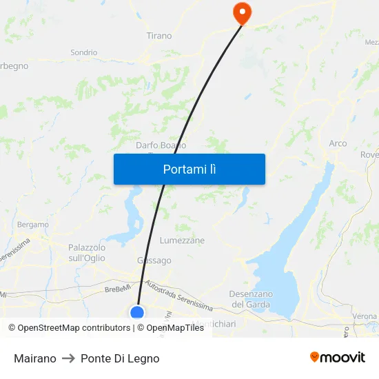 Mairano to Ponte Di Legno map