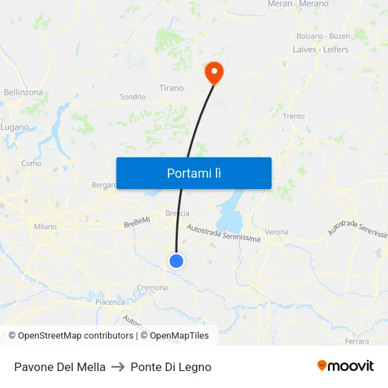 Pavone Del Mella to Ponte Di Legno map