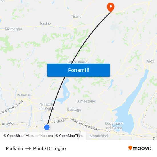 Rudiano to Ponte Di Legno map