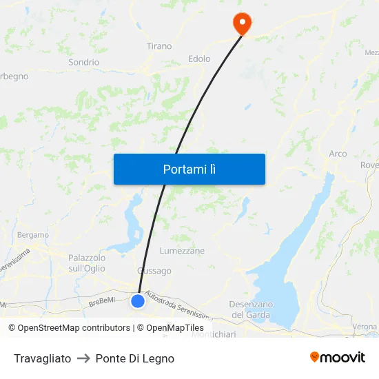 Travagliato to Ponte Di Legno map
