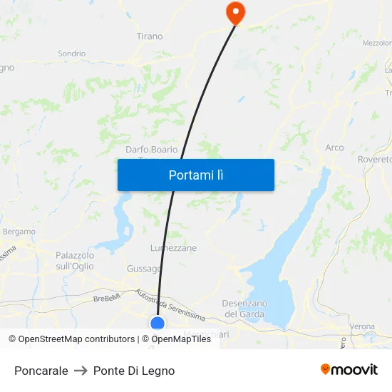Poncarale to Ponte Di Legno map