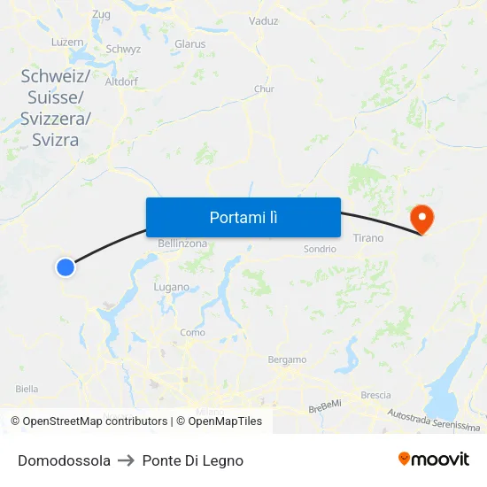 Domodossola to Ponte Di Legno map