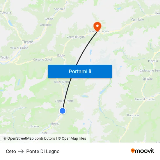 Ceto to Ponte Di Legno map