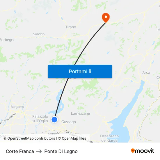 Corte Franca to Ponte Di Legno map