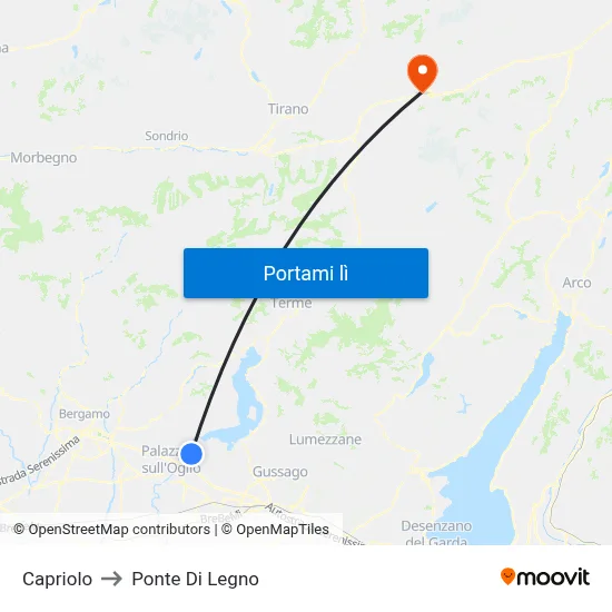 Capriolo to Ponte Di Legno map