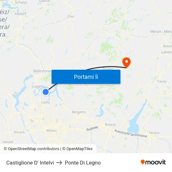 Castiglione D' Intelvi to Ponte Di Legno map