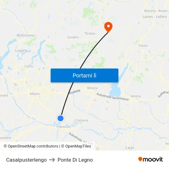 Casalpusterlengo to Ponte Di Legno map