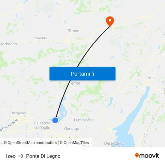 Iseo to Ponte Di Legno map