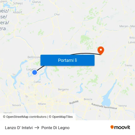 Lanzo D' Intelvi to Ponte Di Legno map