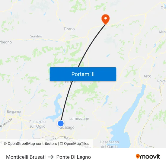 Monticelli Brusati to Ponte Di Legno map