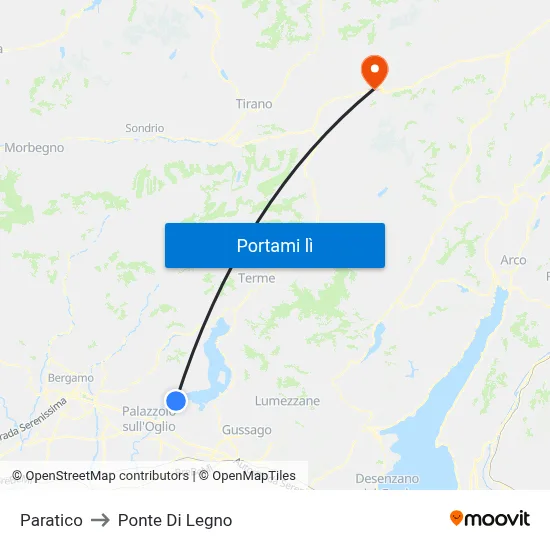 Paratico to Ponte Di Legno map
