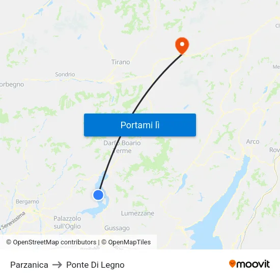 Parzanica to Ponte Di Legno map