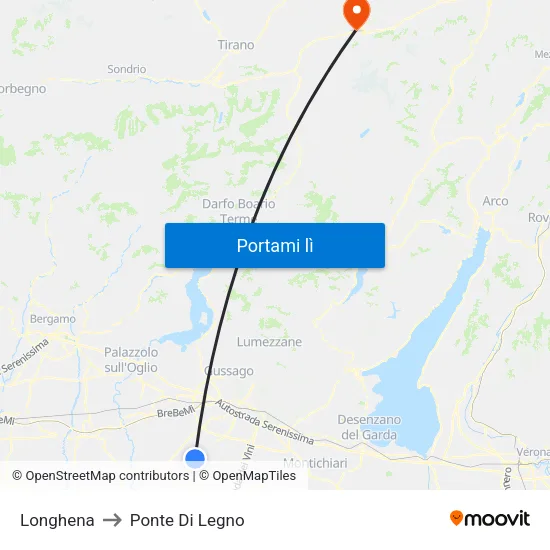Longhena to Ponte Di Legno map