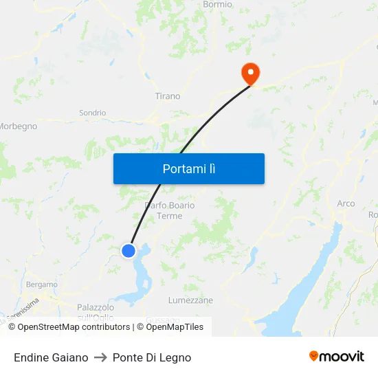 Endine Gaiano to Ponte Di Legno map