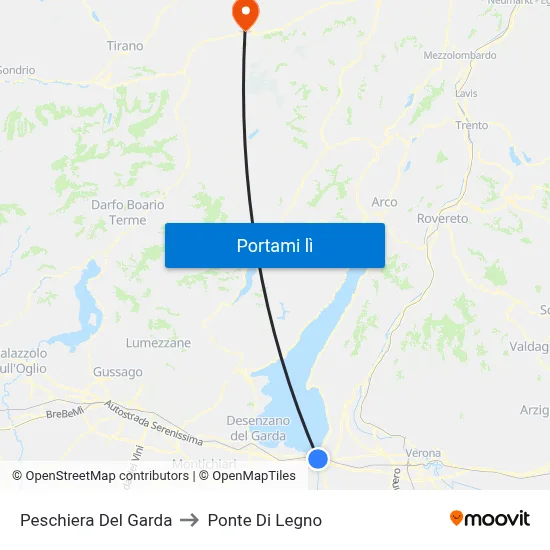 Peschiera Del Garda to Ponte Di Legno map