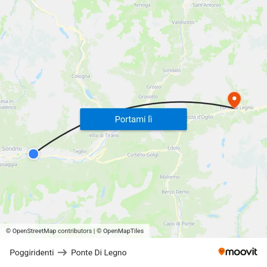 Poggiridenti to Ponte Di Legno map