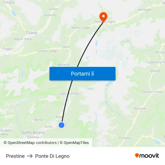 Prestine to Ponte Di Legno map