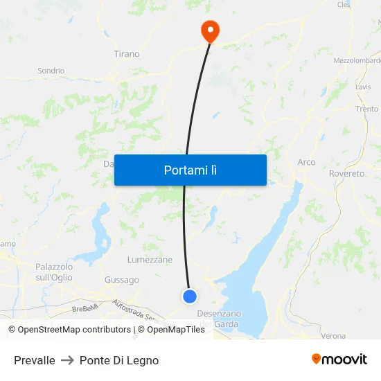 Prevalle to Ponte Di Legno map