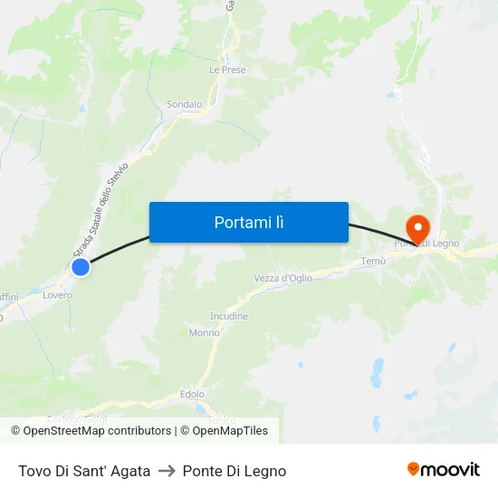 Tovo Di Sant' Agata to Ponte Di Legno map