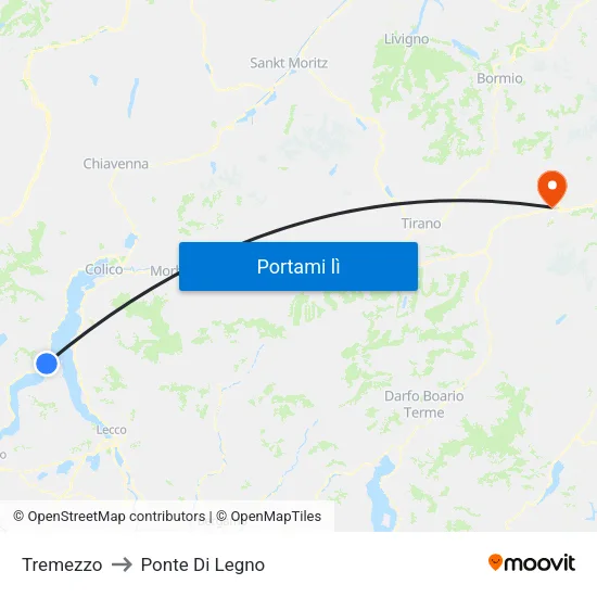 Tremezzo to Ponte Di Legno map