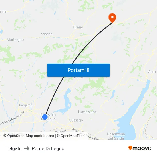 Telgate to Ponte Di Legno map