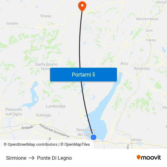 Sirmione to Ponte Di Legno map